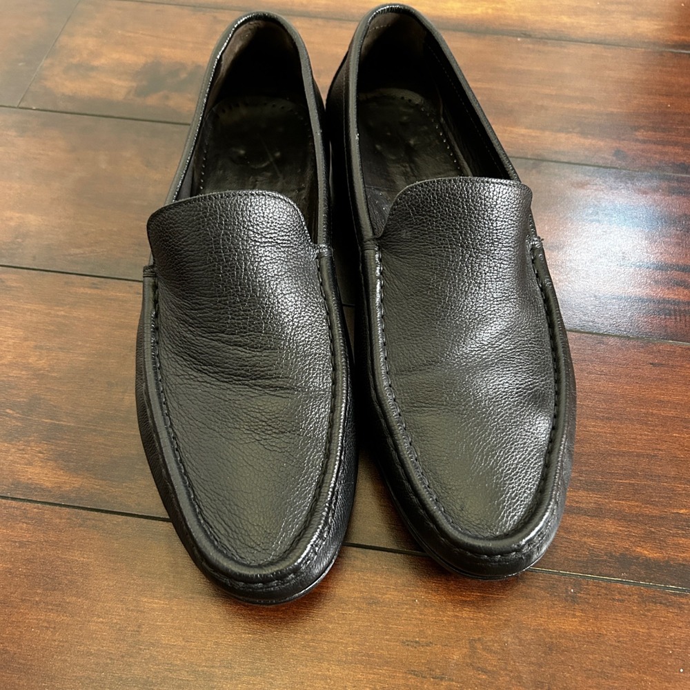 Bruno Magli Loafers Men 13 M Black Pebbled Leather Italy Minimalist Classic